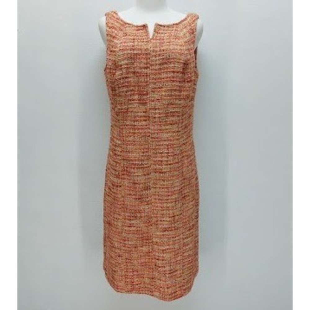 Talbots Sheath Dress Women's 10 Orange Pink Tweed Sleeveless V-Notch Neck Preppy